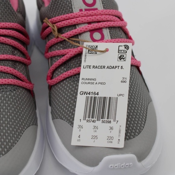 Adidas Lite Racer Adapt 5.0 Shoes Kids Size 4 in Pink/Grey NEW - Picture 6 of 8